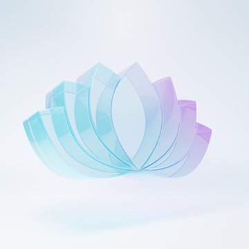 Frosted glass Lotus flower icon isolated on white background. Minimalism concept. 3D render illustration