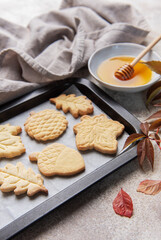 Autumn themed cookies with honey and fall leaves