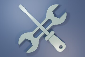 Grey Screwdriver and wrench spanner tools icon isolated on purple-blue background. Service tool symbol. Minimalism concept. 3D render illustration