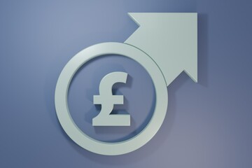Grey Financial growth and pound sterling coin icon isolated on purple-blue background. Increasing revenue. Minimalism concept. 3D render illustration