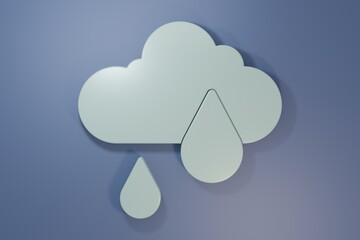 Grey Cloud with rain icon isolated on purple-blue background. Rain cloud precipitation with rain drops. Minimalism concept. 3D render illustration