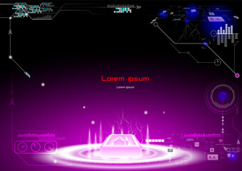 Futuristic AI technology interface background with glowing holographic circuits, neon purple and blue tones, digital data visualization, and modern sci-fi elements.  artificial intelligence concepts.