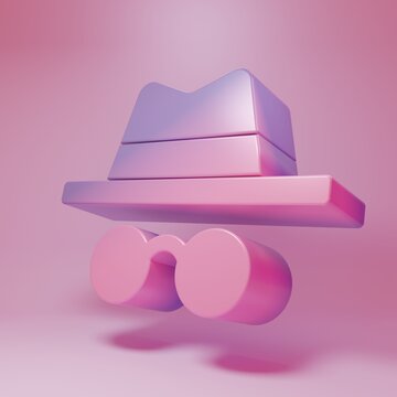 Purple-pink Incognito mode icon isolated on pink background. Minimalism concept. 3D render illustration
