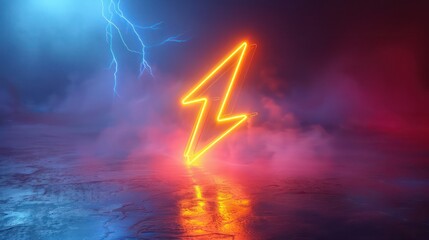 a neon lightning symbol in warm yellow against a white background and surface, crisp and vibrant 