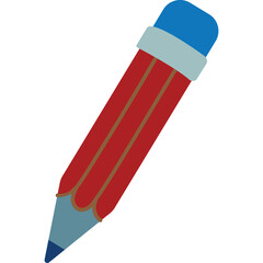 Red Pencil With Blue Eraser And Gray Band On Transparent Background For Writing And Drawing