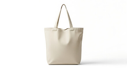 Blank cream canvas tote bag mockup. Ideal for custom branding, eco-friendly shopping, versatile daily accessory. Isolated on white, showcasing sustainable reusable fabric design