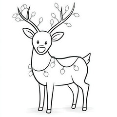 Obraz premium Deer with Christmas Lights, coloring page for kids, simple outline illustration. Coloring book.