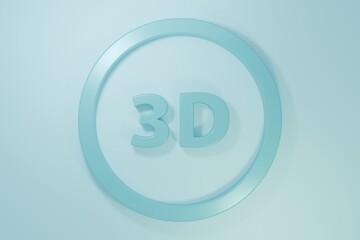 Blue 3D word icon isolated on blue background. Minimalism concept. 3D render illustration