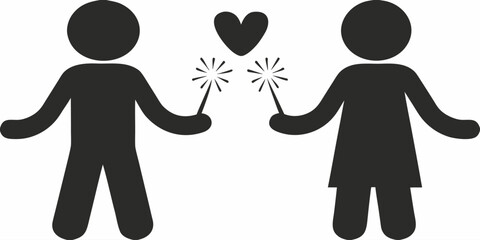 Celebration of love with sparklers shared between two figures, a whimsical symbol of connection and joy, ideal for Valentine's Day or wedding themes