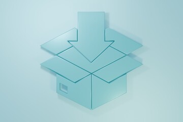 Blue Cardboard box with traffic symbol icon isolated on blue background. Box, package, parcel. Delivery, transportation and shipping. Minimalism concept. 3D render illustration