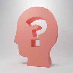 Pink Human head with question mark icon isolated on pink background. Minimalism concept. 3D render illustration