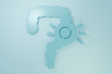 Blue Gut constipation icon isolated on blue background. Bowel problems. Minimalism concept. 3D render illustration