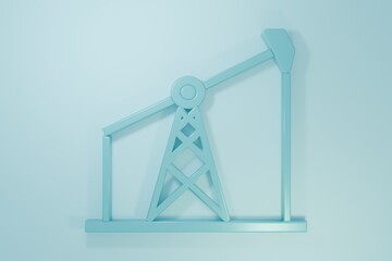 Blue Oil pump or pump jack icon isolated on blue background. Oil rig. Minimalism concept. 3D render illustration
