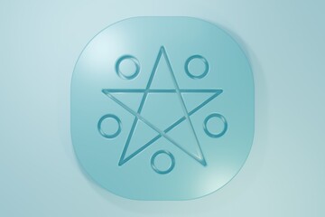 Blue Pentagram in a circle icon isolated on blue background. Magic occult star symbol. Minimalism concept. 3D render illustration