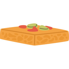 A Single Square Piece of Orange Tempeh Topped With Green Pistachios And Red Berries on a Transparent Background