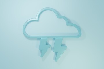 Blue Storm icon isolated on blue background. Cloud and lightning sign. Weather icon of storm. Minimalism concept. 3D render illustration