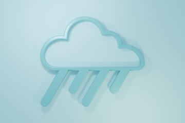Blue Cloud with rain icon isolated on blue background. Rain cloud precipitation with rain drops. Minimalism concept. 3D render illustration