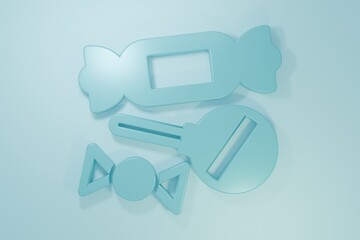 Blue Candy icon isolated on blue background. Minimalism concept. 3D render illustration