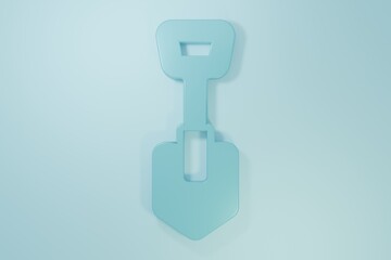 Blue Shovel icon isolated on blue background. Gardening tool. Tool for horticulture, agriculture, farming. Minimalism concept. 3D render illustration