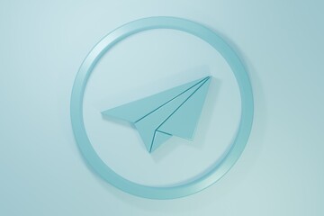 Blue Paper plane icon isolated on blue background. Paper airplane icon. Aircraft sign. Minimalism concept. 3D render illustration