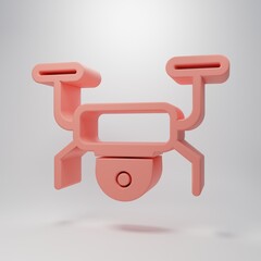 Pink Drone flying icon isolated on pink background. Quadrocopter with video and photo camera symbol. Minimalism concept. 3D render illustration