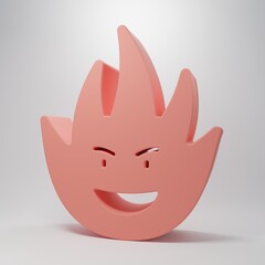 Pink Fire flame icon isolated on pink background. Minimalism concept. 3D render illustration