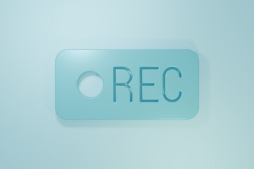 Blue Record button icon isolated on blue background. Rec button. Minimalism concept. 3D render illustration