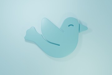 Blue Dove icon isolated on blue background. Minimalism concept. 3D render illustration