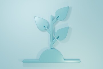 Blue Volunteer team planting trees icon isolated on blue background. Represents ecological protection, protecting plants and trees. Minimalism concept. 3D render illustration