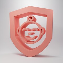 Pink Baby on shield icon isolated on pink background. Child safety sign. Minimalism concept. 3D render illustration