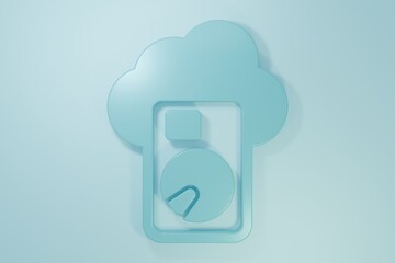 Blue Cloud database icon isolated on blue background. Cloud computing concept. Digital service or app with data transferring. Minimalism concept. 3D render illustration