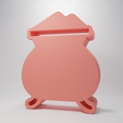 Pink Molten gold being poured icon isolated on pink background. Molten metal poured from ladle. Minimalism concept. 3D render illustration