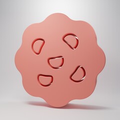 Pink Cookie or biscuit with chocolate icon isolated on pink background. Minimalism concept. 3D render illustration