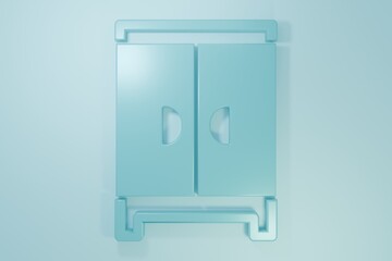 Blue Wardrobe icon isolated on blue background. Cupboard sign. Minimalism concept. 3D render illustration