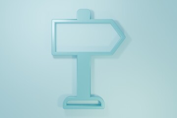 Blue Road traffic sign. Signpost icon isolated on blue background. Pointer symbol. Isolated street information sign. Direction sign. Minimalism concept. 3D render illustration