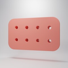 Pink Pills in blister pack icon isolated on pink background. Medical drug package for tablet, vitamin, antibiotic, aspirin. Minimalism concept. 3D render illustration