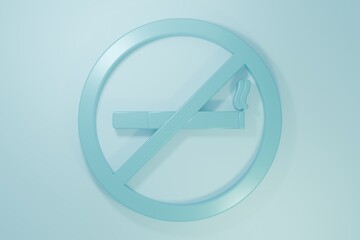Blue No Smoking icon isolated on blue background. Cigarette symbol. Minimalism concept. 3D render illustration