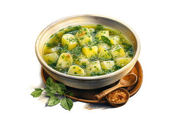 potato leek soup in a bowl for healthy homemade cuisine concept vector on white isolated background