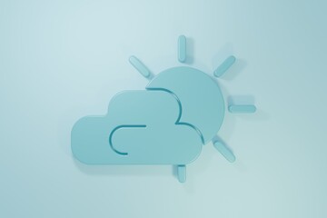 Blue Sun and cloud weather icon isolated on blue background. Minimalism concept. 3D render illustration