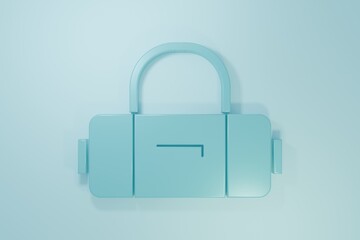 Blue Suitcase for travel icon isolated on blue background. Traveling baggage sign. Travel luggage icon. Minimalism concept. 3D render illustration