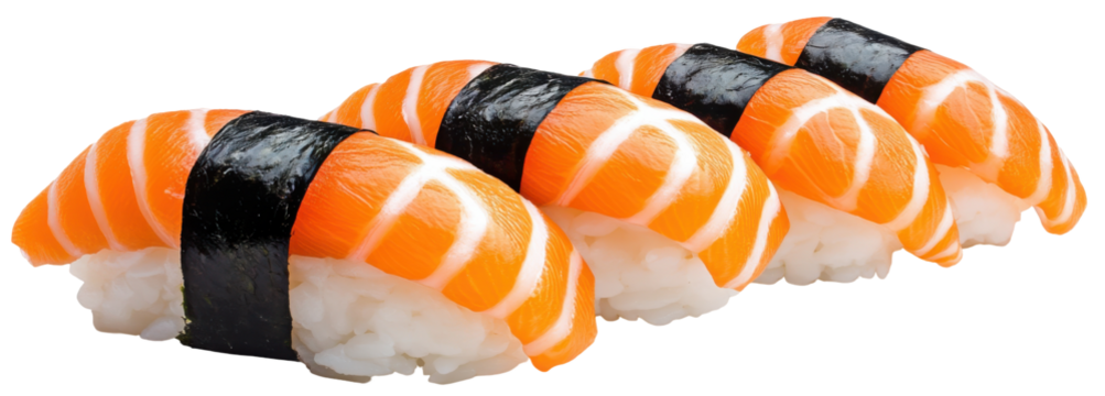 Salmon Nigiri Sushi isolated on white background, PNG transparent clipart.. - Powered by Adobe