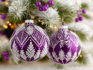 Shiny purple Christmas ornaments