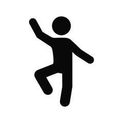Simple black silhouette of a person dancing joyfully with one leg raised and arms up