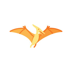 Bright orange pterodactyl flying prehistoric creature reptile ancient dinosaur wings spread wide