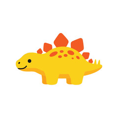 Cute yellow stegosaurus dinosaur cartoon character with orange plates and spikes