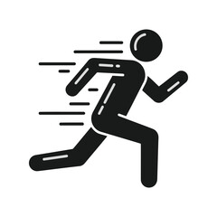Dynamic silhouette of a person running at speed with motion lines