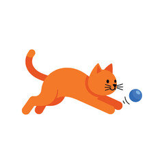 Cute orange cat pouncing playfully on a blue ball lively cartoon animal action