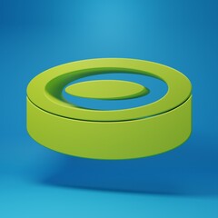Green Checker game chips icon isolated on blue background. Minimalism concept. 3D render illustration