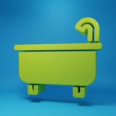 Green Bathtub icon isolated on blue background. Minimalism concept. 3D render illustration
