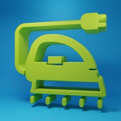 Green Electric iron icon isolated on blue background. Steam iron. Minimalism concept. 3D render illustration